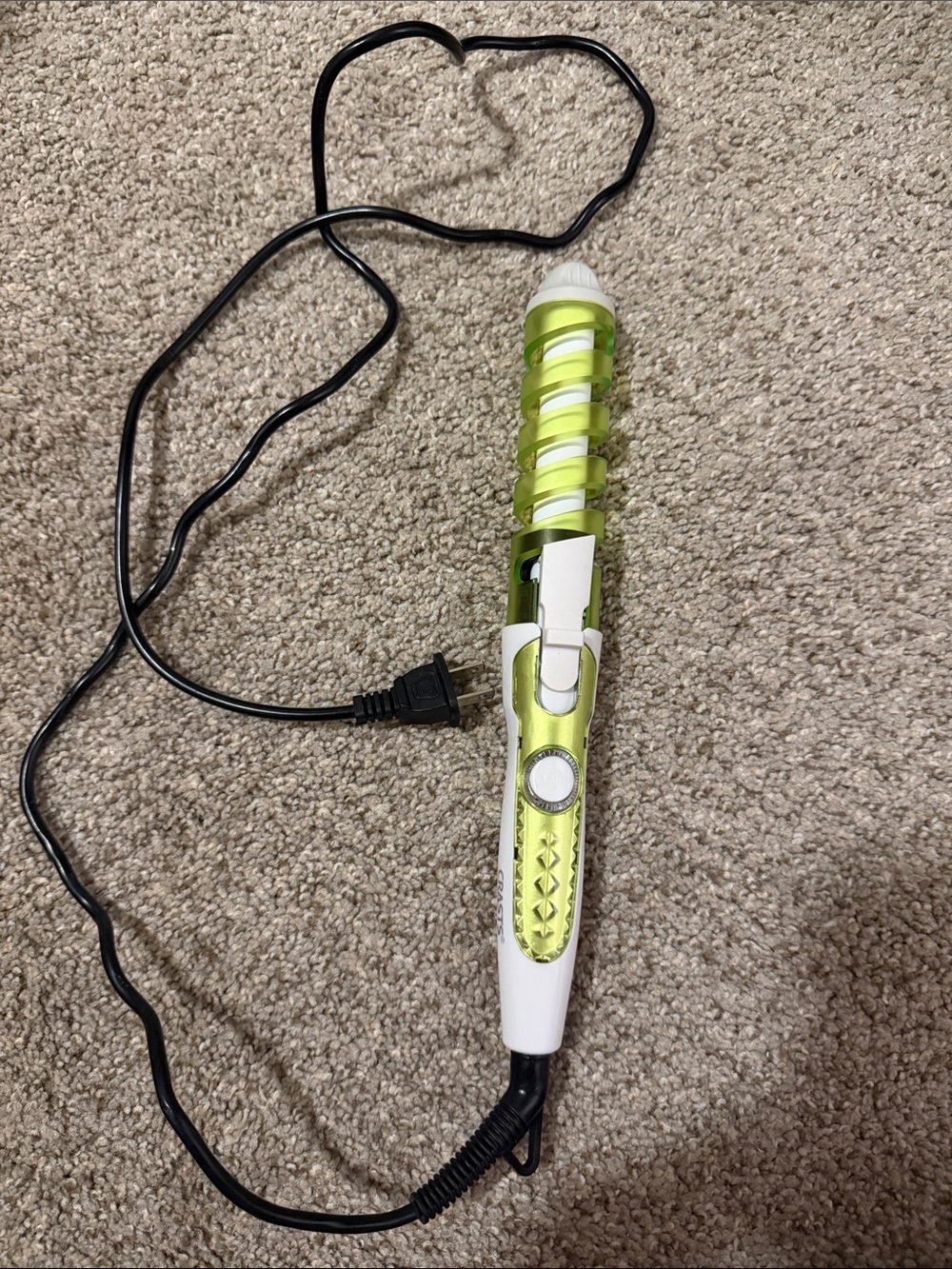 White and Lime Green Spiral Curling Wand — Compact Styling Tool